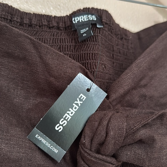NWT Express Brown Linen-Blend Tie Front Bandeau Top XL • - Picture 4 of 8